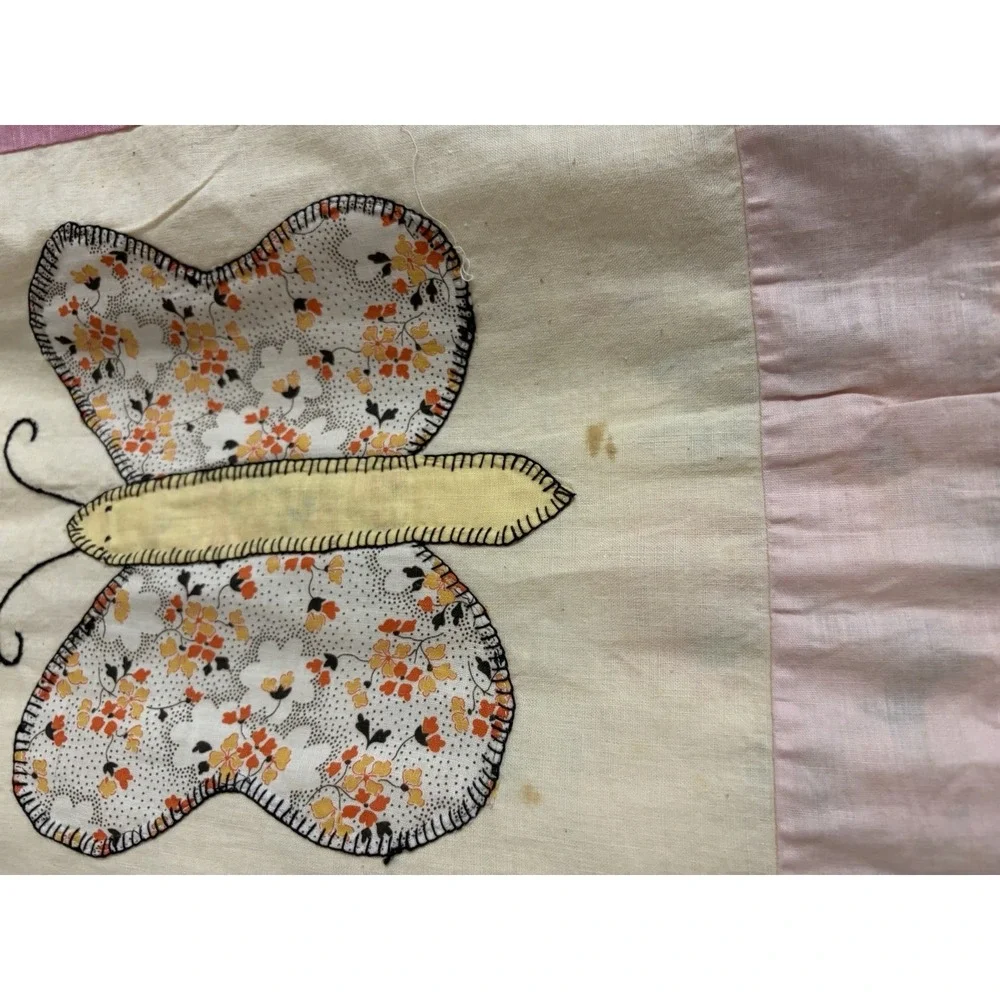 Vintage Atq Handmade Quilt Butterfly Feedsack Quilt Topper Homemade 76